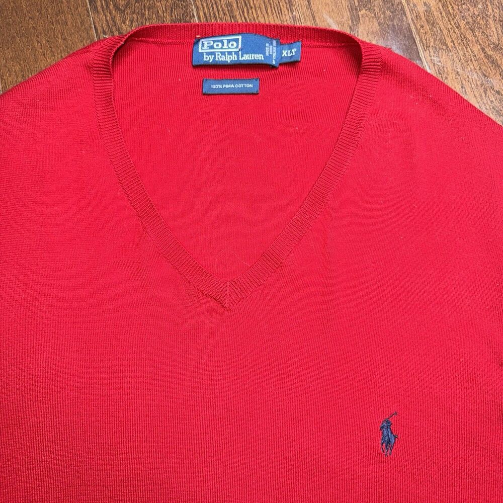 Polo Ralph Lauren Sweater Vest Mens XLT Red 100% Pima Cotton V Neck Pony Golf